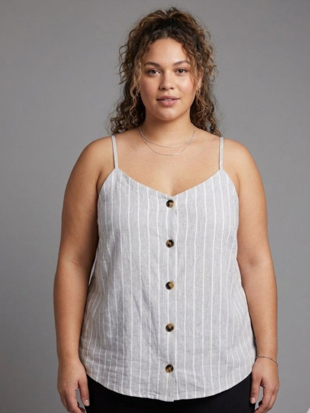 Reitmans Warm Grey and White Striped Tank Top
